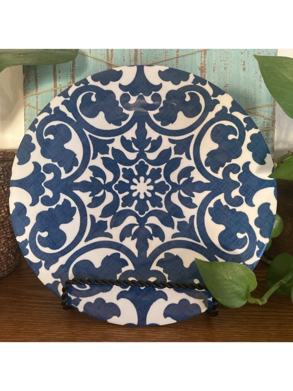 Pier 1 Imports Melamine 10.5" Cobalt Regal Blue & White Dinner Plate Platter